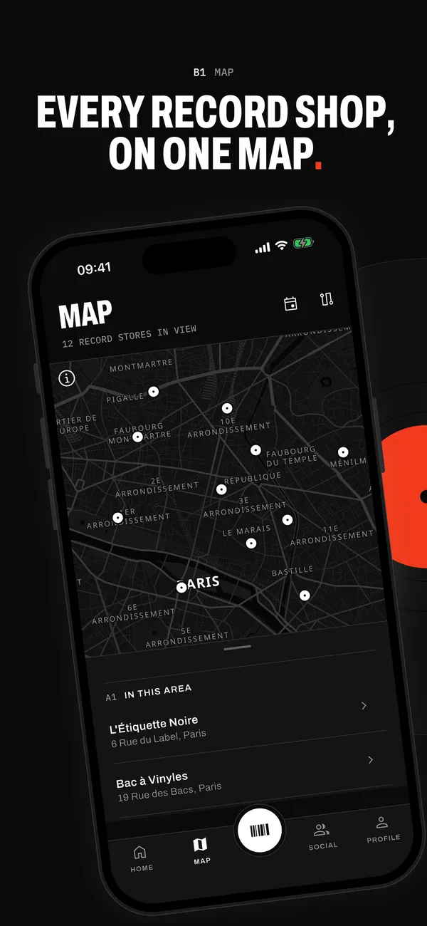 The map in Sleevewise: 12 record shops in view in central Paris