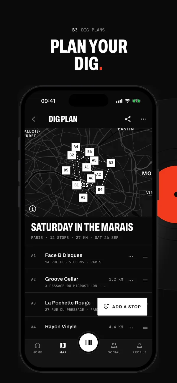 A dig plan in Sleevewise: a Saturday in the Marais, 12 stops through Paris record shops, 27 km