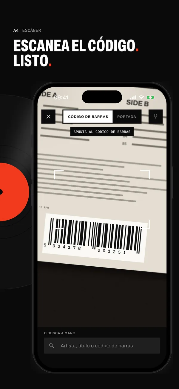 El escáner de Sleevewise en modo código de barras, encuadrando el código del dorso de una funda
