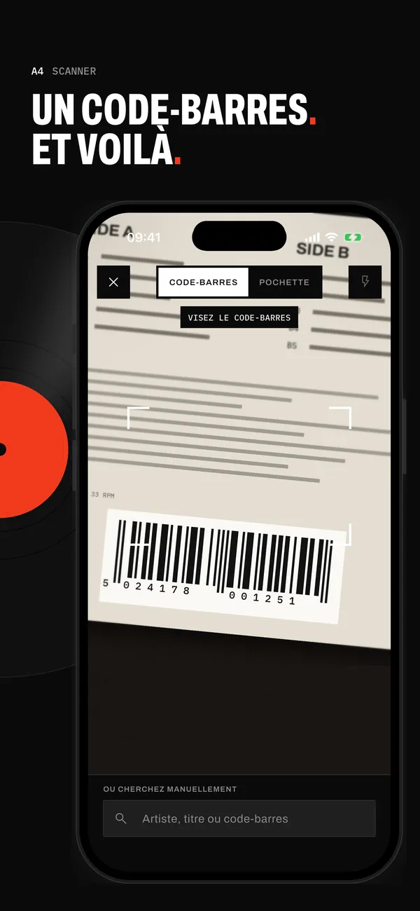 Le scanner de Sleevewise en mode code-barres, qui cadre le code-barres au dos d’une pochette