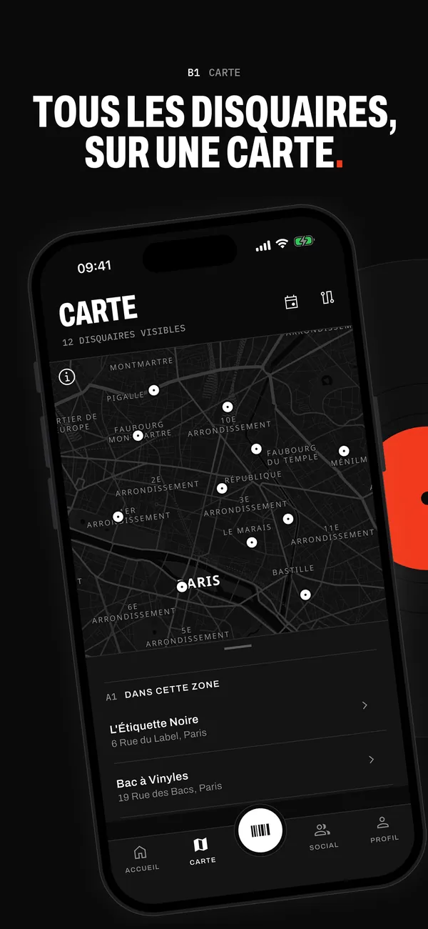 La carte de Sleevewise : 12 disquaires visibles dans le centre de Paris